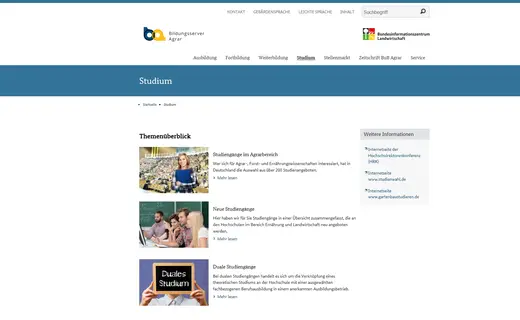 Vorschau Bildungsserver Agrar-Hochschulen / Studium