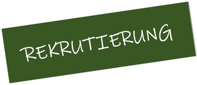 Gr&uuml;nes Schild mit dem Wort "REKRUTIERUNG" in wei&szlig;er Schrift.